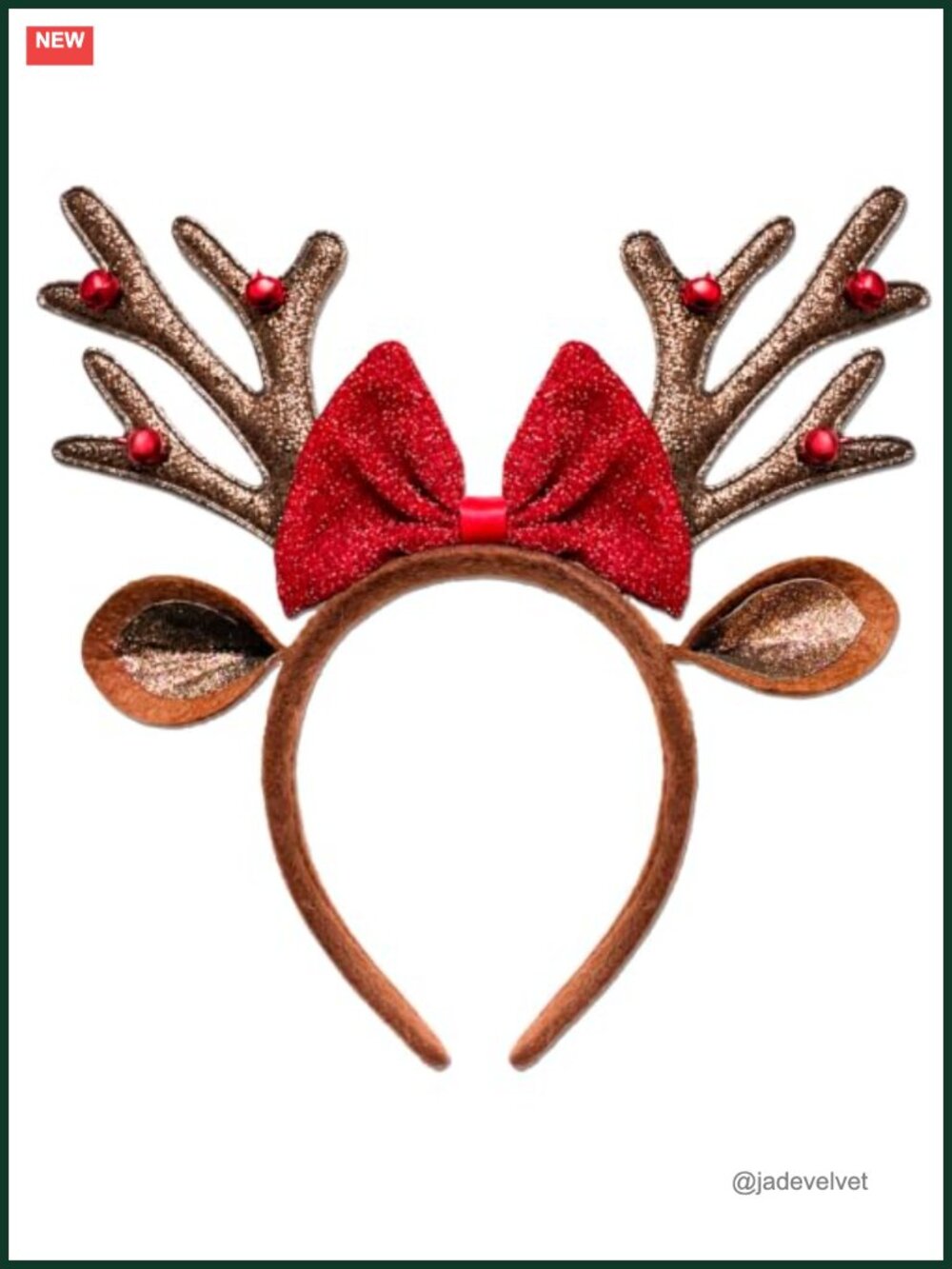 Glitter Reindeer Antlers Headband with Ears & Bow Christmas Costume Accessory